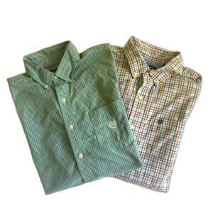 CHAPS Lot of 2 Men's SZ L SS Button Down Shirts Multi Color Checker Plaid Light